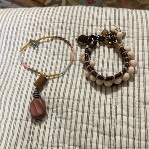 Beaded Bracelet Set with Pink and Brown Accents
